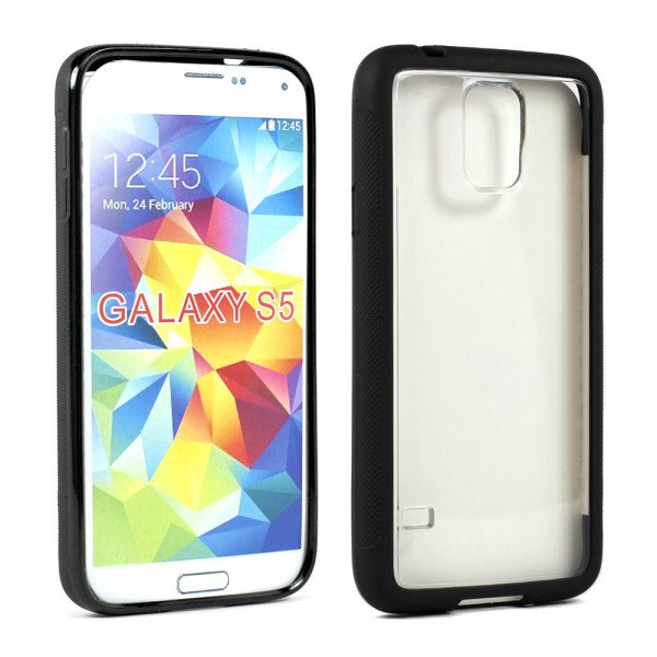 Wholesale Samsung Galaxy S5 SM-G900 Gummy Hybrid Case (Black Clear)